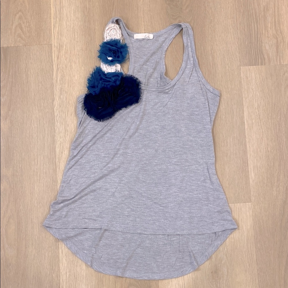 Lush Floral Embellishment Gray Sleeveless Women's Top
